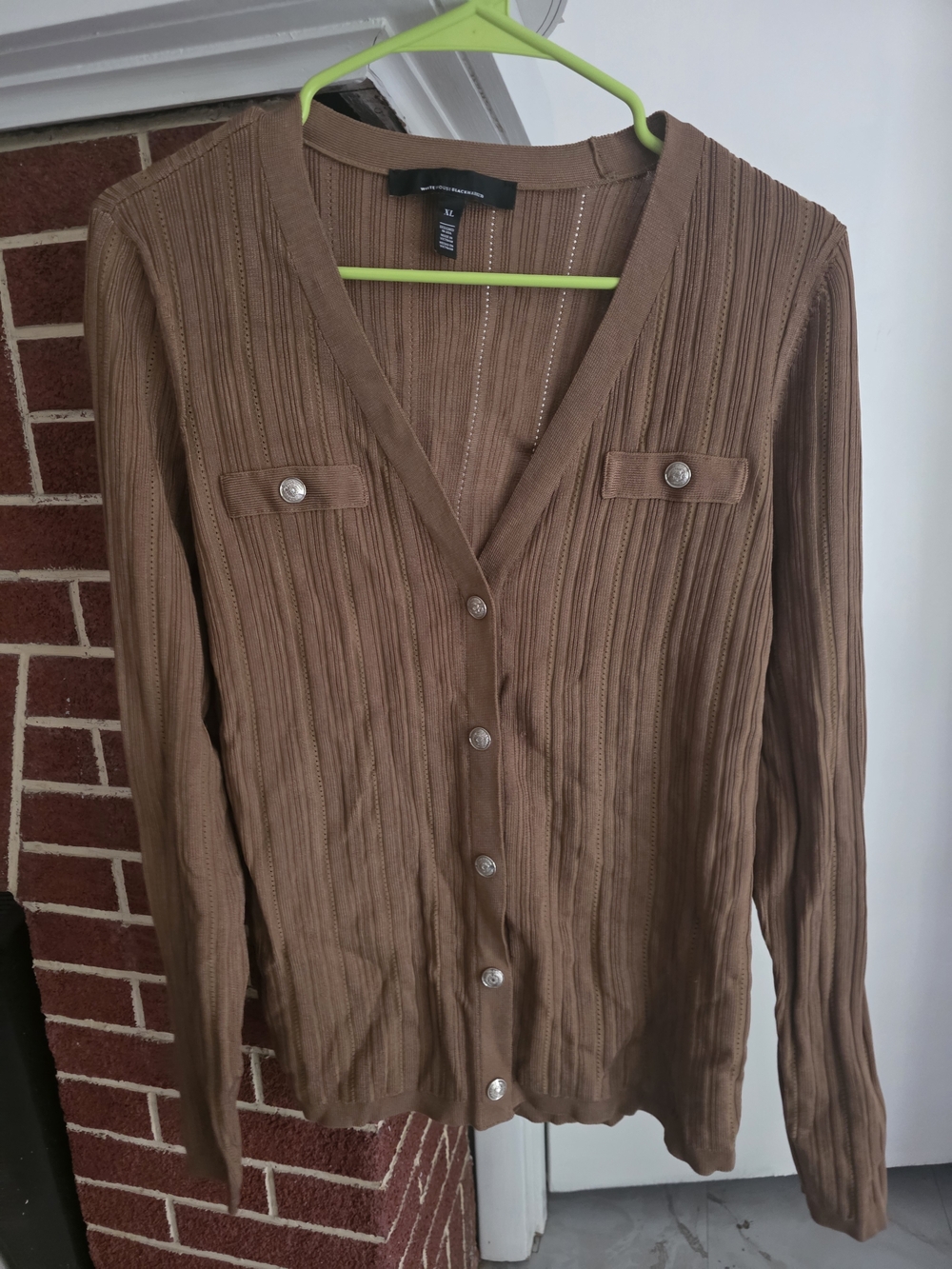 White House Black Market Brown Ribbed Button-Up Cardigan